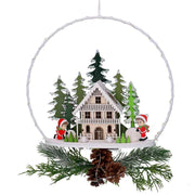 Led metal garland with white house cm25x7x47,5