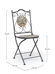 NAXOS steel folding chair with seat and backrest decorated in ceramic 92h cm