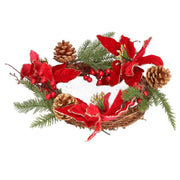 Crown with flowers, pine cones, red and gold, round cmø50x10