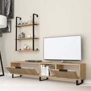 TV stand 2 flaps with bookcase 3 oak shelves 180x35xh.40 cm