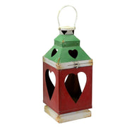 Square heart red green white metal lantern cm20x20h50