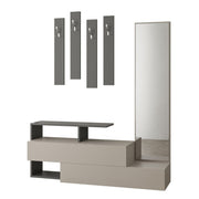 Taupe and anthracite hallway furniture with Ramda mirror 137x35xh.154 cm