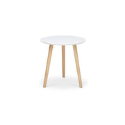Round white coffee table with 3 feet in pine wood diam.48xh.45 cm