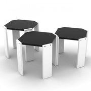 Three folding tables in white, black, multipurpose top