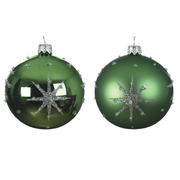 Assorted mistletoe green Christmas ball with embossed star Ø 8 cm