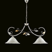White Gold iron chandelier two lights White glass lampshades 94x h49 cm
