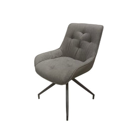 Gray Dining Chair with Dark Faux Leather Backrest and Black Legs