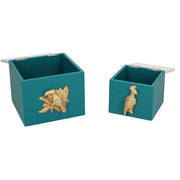 Rectangular wooden box 1-2 green leaves 12x13h10.5 cm