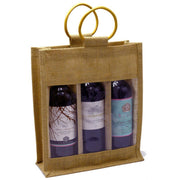 Jute bottle holder with rattan handles 3 places cm27x9h32