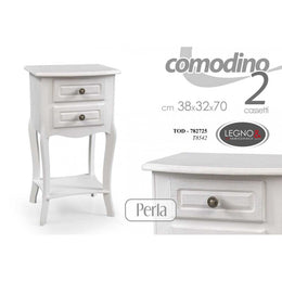 Comodino con ripiano e due cassetti bianco cm 38 x 31 x 70 h