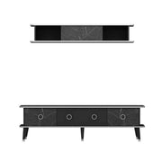 TV stand with wall unit Bientv 180 black marble effect and silver details