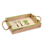 White green wooden tray with rectangular rope handles cm30x20h5
