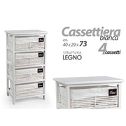 Cassettiera in legno da bagno bianca cm 40 x 29 x 73 h 4 cassetti