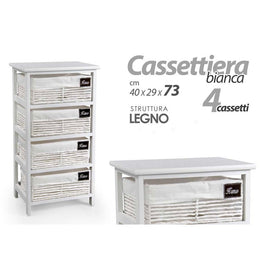 Cassettiera in legno da bagno bianca cm 40 x 29 x 73 h 4 cassetti