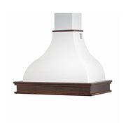 CONTEA white rustic kitchen hood with wooden frame in tobacco color inlay 120 cm