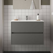 Claros80 matt gray suspended bathroom cabinet with 2-drawer washbasin 80x45x56h