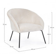 Aiko Velvet white velvet metal armchair 80 x 76 x 75 cm