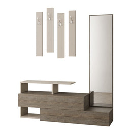 Walnut and dove gray hallway furniture with Ramda mirror 137x35xh.154 cm