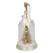 White resin glass bell angel with pine cmø12h24