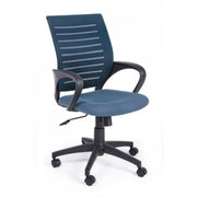 Blue office chair with wheels and armrests
