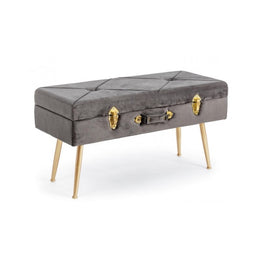 Velvet bench with storage POLINA Gray 80x34x h42 cm