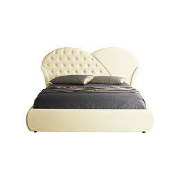 Double bed with storage in cream eco-leather 215x220xh.122 cm