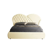 Double bed with storage in cream eco-leather 215x220xh.122 cm