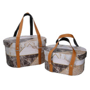 Eco-leather box with handles 1-2 oval marble cm35,5x26h20
