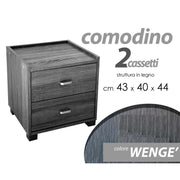 Comodino camera grigio in kit due cassetti cm 43x40x44h