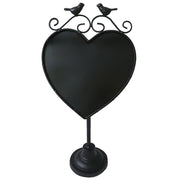 Black metal blackboard heart with birds cm21,5x14,5h42