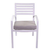 Boston white aluminum armchair with gray cushion