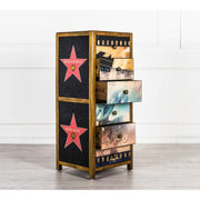 Chest of drawers with 6 multicolor decorated drawers in mango wood 42x45xh.110 cm