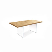 Extendable table in veneered oak and legs in tempered glass 160/240x90x76h cm