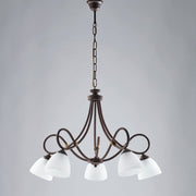Rust black iron chandelier five lights Alabaster white glass lampshades 69x h52 cm