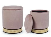 Set of 2 poufs with container Milena antique pink velvet