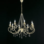 Ivory iron chandelier eight lights decape decoration and rhinestones 80x h75 cm