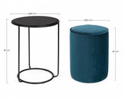 Round pouf set with blue table