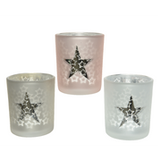 Candle holder with star in assorted colors H 8 cm