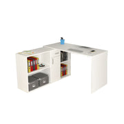 White reversible desk with 4 white compartments 210x60xh.74 cm
