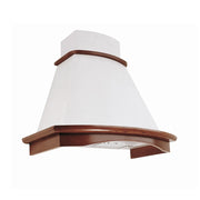 BELLA white rustic kitchen hood with wooden frame in tobacco color inlay 90 cm