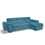 Lometo sofa with bed peninsula and reversible container with aqua green reclining headrest