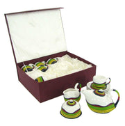 Tea cups with teapot and multicolor milk jug 9 pieces