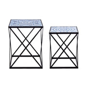 Set of 2 NEAPOLIS coffee tables in steel with mdf top decorated with print 55h 47h cm