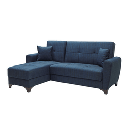 Sofa with reversible peninsula double EVA container in blue fabric
