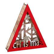 Triangular red led wooden decorationcm22x4,5h20
