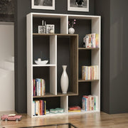 White Liam bookcase with walnut geometric detail 100x136h