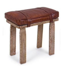 Rectangular stool in wood and leather Charleston cm 54 x 30 x 53