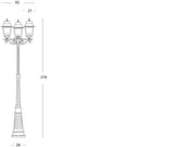 Aluminum Floor Lamp with Transparent Glass Diffusers - Max Height 210mm - 3 x 100W Bulbs - Black IP43