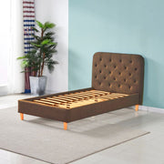 Cappuccino Upholstered Bed with Button Tufted Headboard - 170cm x 207.5cm x 114cm