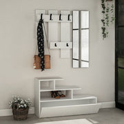 White Entryway Mobile Vesty with Shoe Rack and Mirror 100x30x122 cm